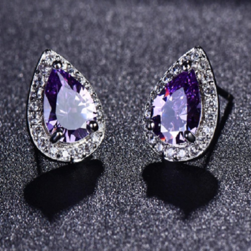 Amethyst Pear Cut Stud Earrings